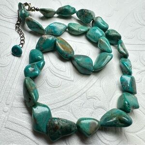 Chrysacola Stone Bead Necklace - Green-Blue Gem Accent